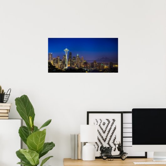 Bild von Seattle Skyline in den Morgenstunden. Poster (Heimbüro)