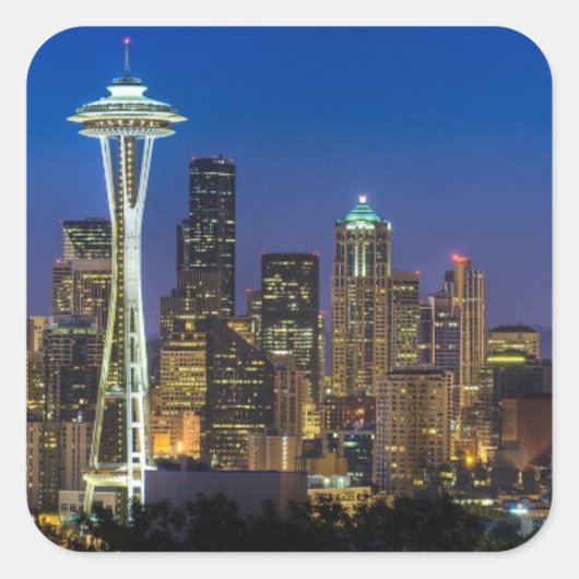 Bild von Seattle-Skylinen in Morgenstunden Quadratischer Aufkleber (Vorderseite)