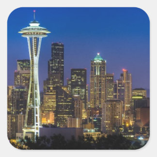 Bild von Seattle-Skylinen in Morgenstunden Quadratischer Aufkleber