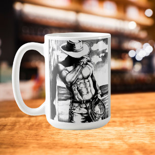 Bildende Kunst, Cooler Cowboy-Charcosketch Kaffeetasse
