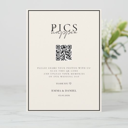 BILDER PASSIEREN! QR Code Beige Wedding Galery (Stehend Vorderseite)
