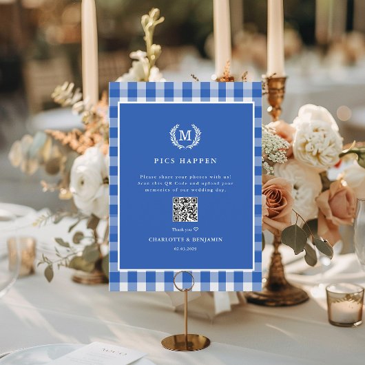 BILDER PASSIEREN! QR Code Blue Gingham Wedding Gal