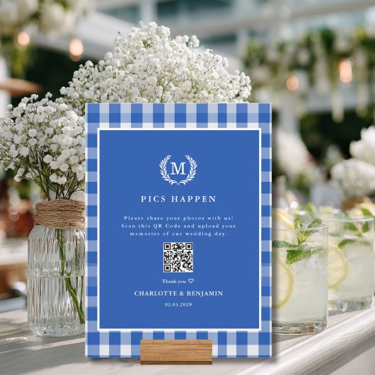BILDER PASSIEREN! QR Code Blue Gingham Wedding Gal