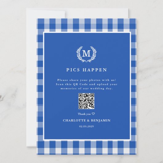 BILDER PASSIEREN! QR Code Blue Gingham Wedding Gal (Vorderseite)