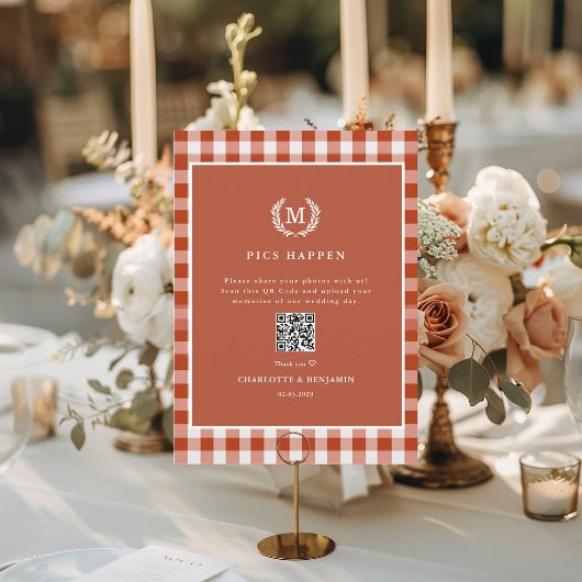 BILDER PASSIEREN! QR Code Brown Gingham Wedding Ga