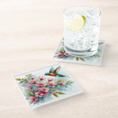 Bilder von Floral/Frühjahr-Kolibris Glasuntersetzer (Schrägansicht)