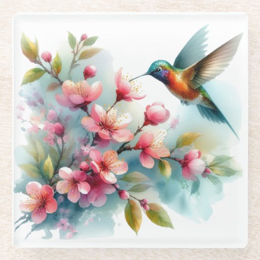 Bilder von Floral/Frühjahr-Kolibris Glasuntersetzer (Vorderseite)