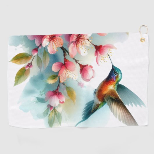 Bilder von Floral/Frühjahr-Kolibris Golfhandtuch (Horizontal)