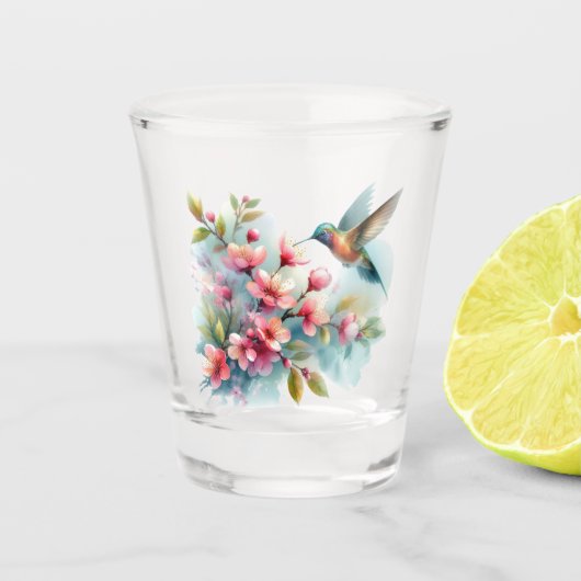 Bilder von Floral/Frühjahr-Kolibris Schnapsglas (Vorderseite)