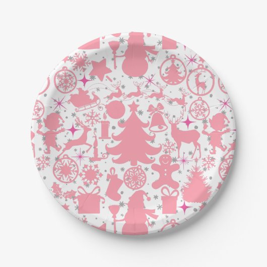 Bilder von Weihnachten in Rosa Pappteller (Vorderseite)