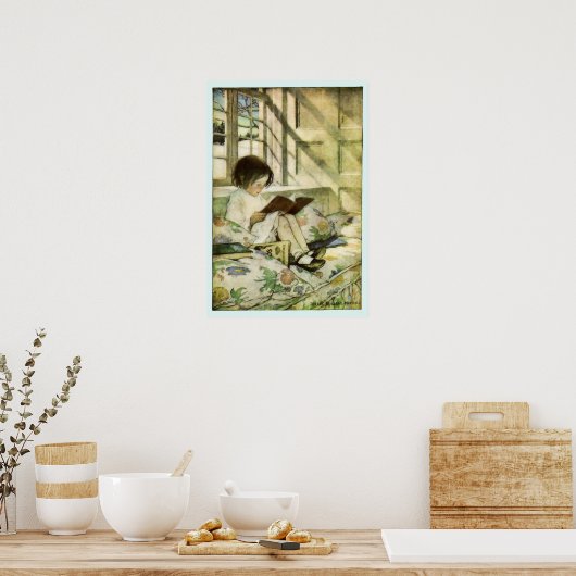 Bilderbücher im Winter Blue Border Poster (Küche)