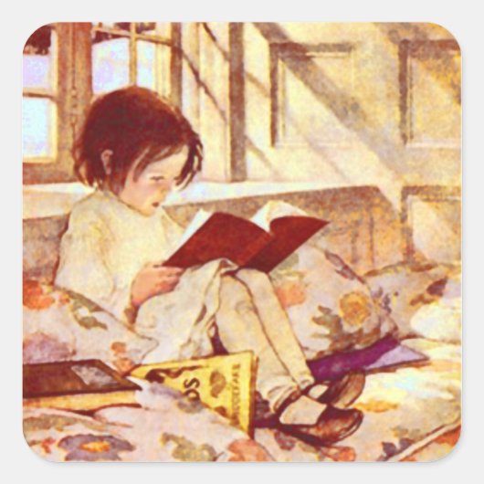 Bilderbücher im Wintersticker Quadratischer Aufkleber (Vorderseite)