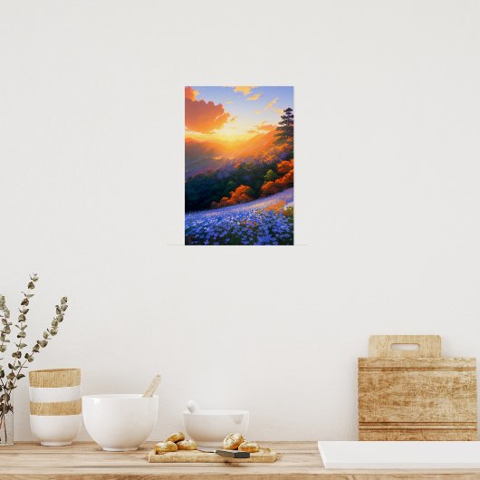 Bildfläche Vista eines waldbefluteten Tales Poster (Küche)