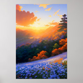 Bildfläche Vista eines waldbefluteten Tales Poster