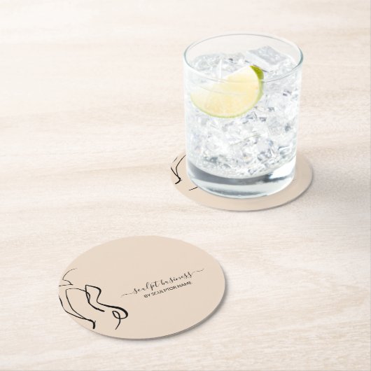 Bildhauerei in Beige Runder Pappuntersetzer (Vor Ort)