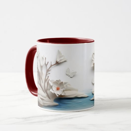 Bildhauerische Keramik mit Blumen und Schmetterlin Tasse (Vorderseite Links)