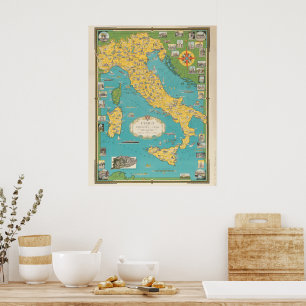 Bildkarte von Italien mit Vatikanstadt 1944 Poster