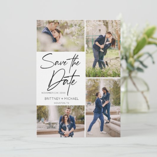 Bildkollektion mit Handschrift Save The Date (Stehend Vorderseite)