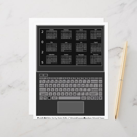 Bildschirm "Notebook und Tastatur 2025"-Kalender (Vorderseite/Rückseite Beispiel)