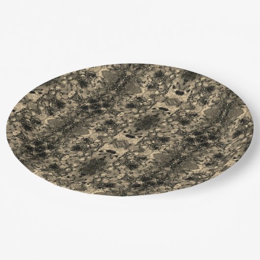 Bildspiegelung mit Velours, klassisch beige Pappteller (Schrägansicht)