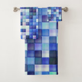 Bildspielpixel blaues Quadrat Muster Badhandtuch Set (Insitu)