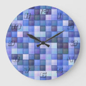 Bildspielpixel blaues Quadrat Muster Große Wanduhr (Vorderseite)