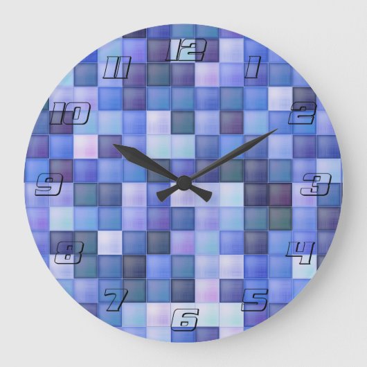 Bildspielpixel blaues Quadrat Muster Große Wanduhr (Vorderseite)
