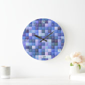 Bildspielpixel blaues Quadrat Muster Große Wanduhr (Zuhause)