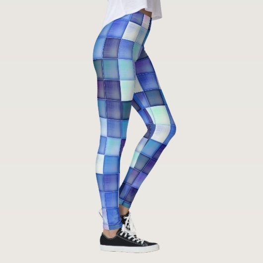 Bildspielpixel blaues Quadrat Muster Leggings (Rechts)