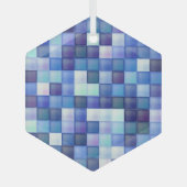 Bildspielpixel blaues Quadrat Muster Ornament Aus Glas (Vorderseite)