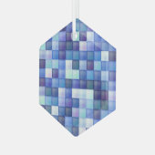 Bildspielpixel blaues Quadrat Muster Ornament Aus Glas (Vorderseite Links)