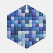 Bildspielpixel blaues Quadrat Muster Ornament Aus Glas (Rückseite)