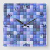 Bildspielpixel blaues Quadrat Muster Quadratische Wanduhr (Vorderseite)