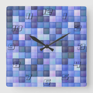 Bildspielpixel blaues Quadrat Muster Quadratische Wanduhr