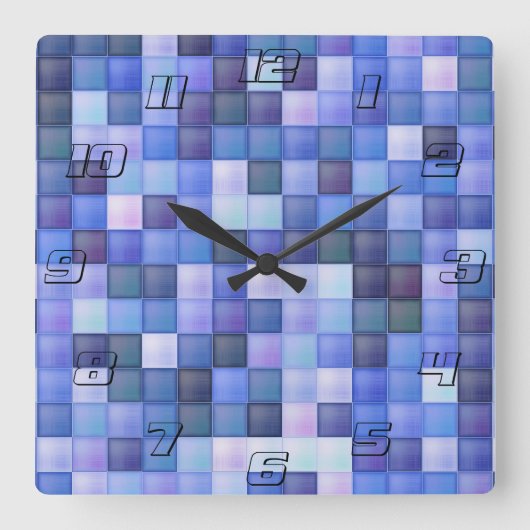 Bildspielpixel blaues Quadrat Muster Quadratische Wanduhr (Vorderseite)