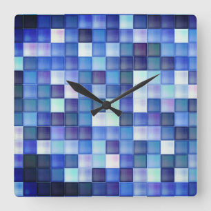 Bildspielpixel blaues Quadrat Muster Quadratische Wanduhr