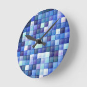 Bildspielpixel blaues Quadrat Muster Runde Wanduhr (Winkel)