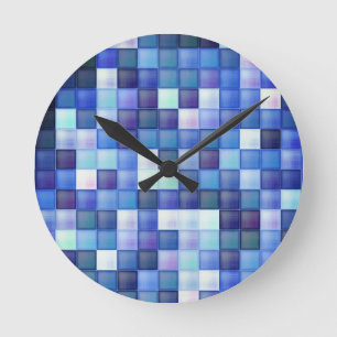 Bildspielpixel blaues Quadrat Muster Runde Wanduhr