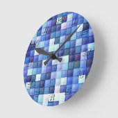 Bildspielpixel blaues Quadrat Muster Runde Wanduhr (Winkel)