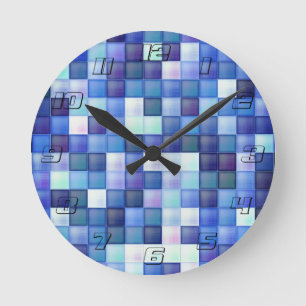 Bildspielpixel blaues Quadrat Muster Runde Wanduhr
