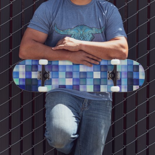 Bildspielpixel blaues Quadrat Muster Skateboard (Außenbereich 3)
