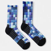 Bildspielpixel blaues Quadrat Muster Socken (Rechts)