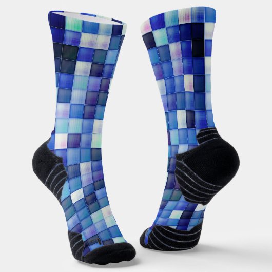 Bildspielpixel blaues Quadrat Muster Socken (Gewinkelt)