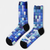 Bildspielpixel blaues Quadrat Muster Socken (Linkes Detail)