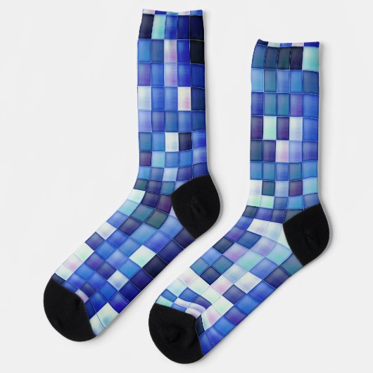 Bildspielpixel blaues Quadrat Muster Socken (Linkes Detail)
