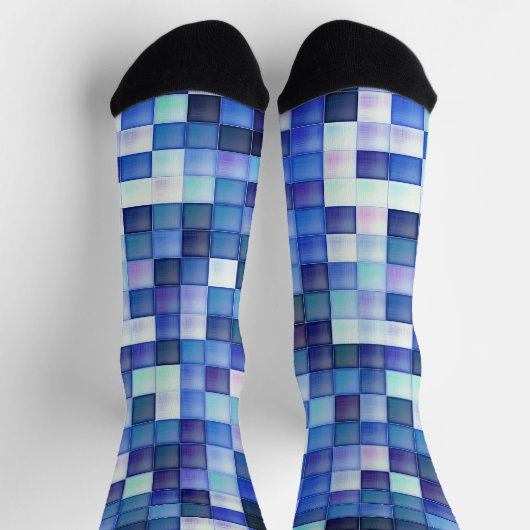 Bildspielpixel blaues Quadrat Muster Socken (Oben)