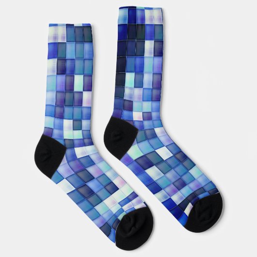 Bildspielpixel blaues Quadrat Muster Socken (Rechts)