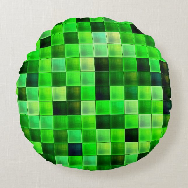 Bildspielpixel Grünes Quadrat Muster Rundes Kissen (Vorderseite)