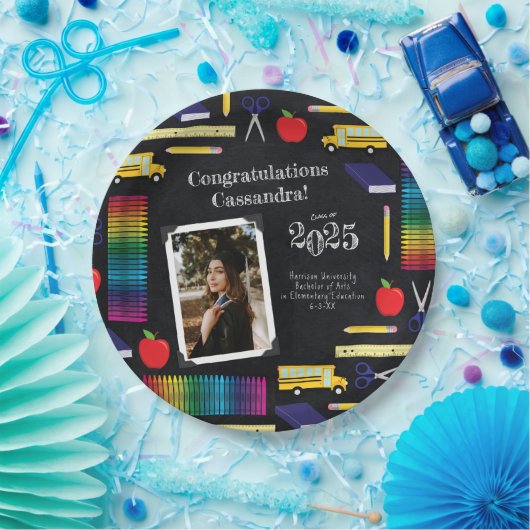 Bildung Abschluss Chalkboard Portrait Pappteller (Party)