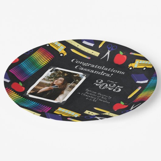 Bildung Abschluss Chalkboard Portrait Pappteller (Schrägansicht)